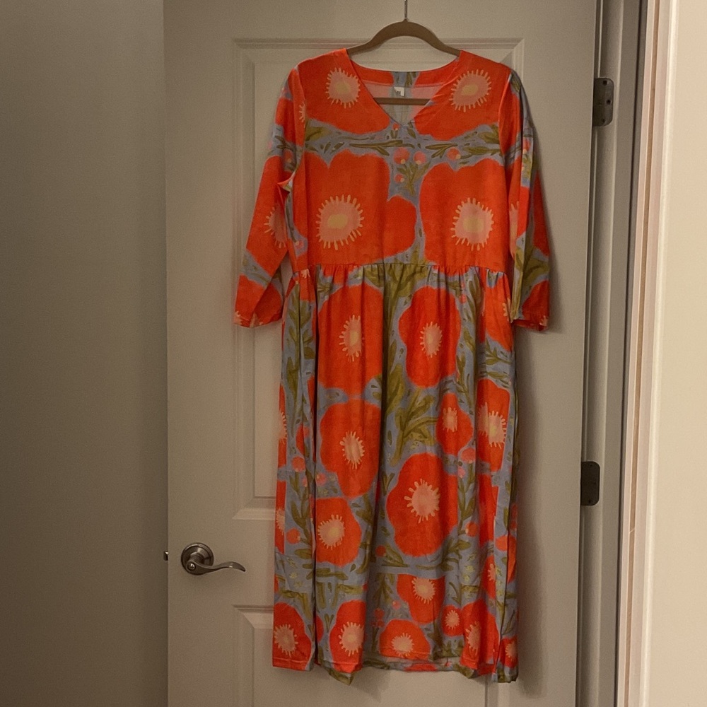 Alice + Olivia Coral Floral Midi Dress on Sky Blue